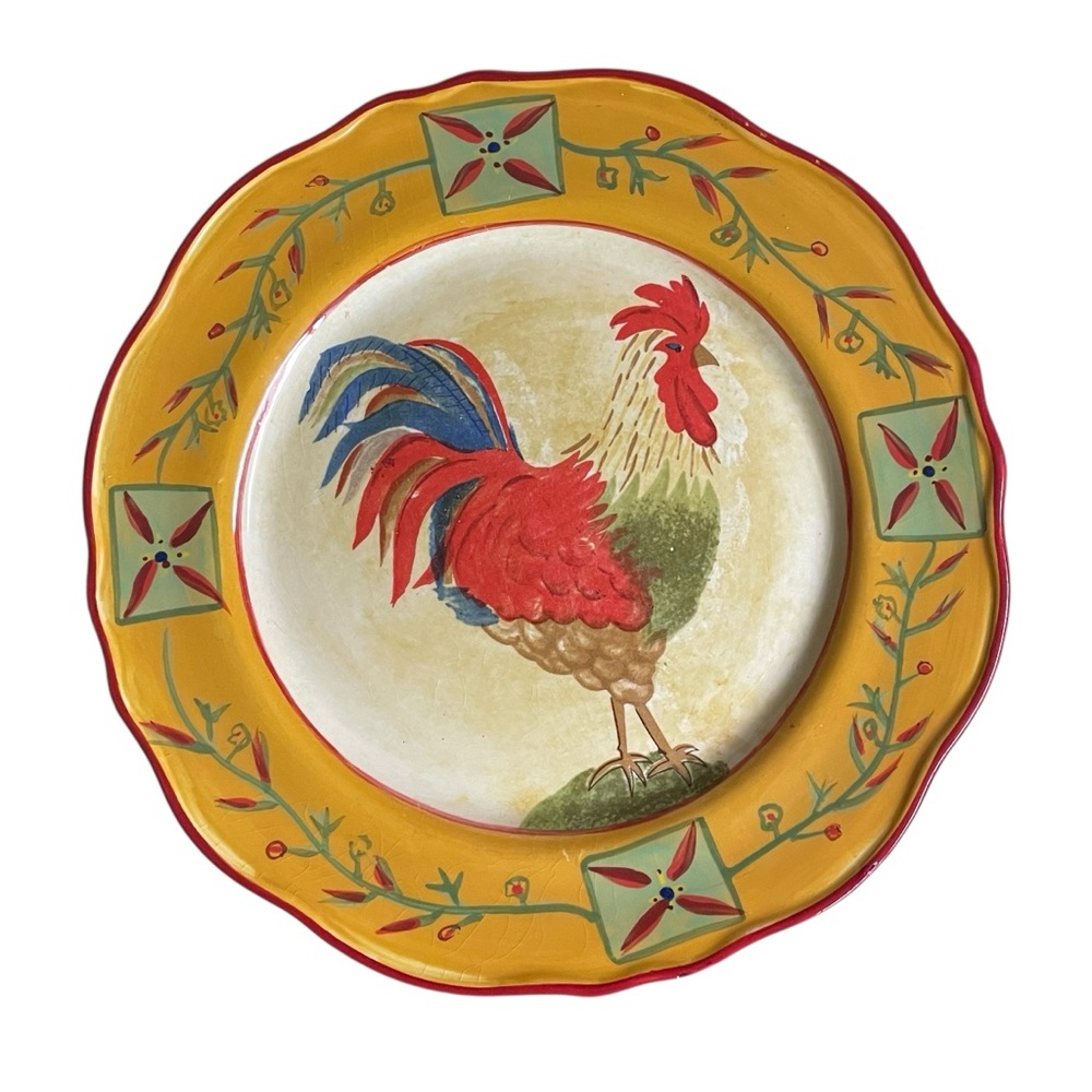 ONEIDA Fairweather Friends Colorful Rooster Plate - Yellow and Red Farm decor